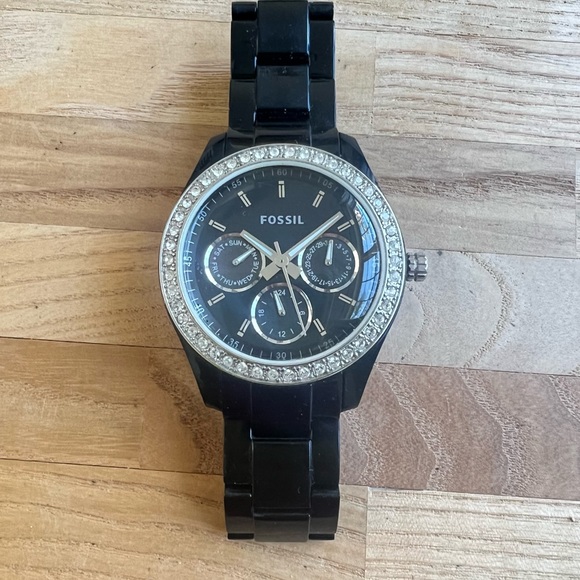 Fossil ladies black and silver tone fashion watch NEW BATTERY main image 4